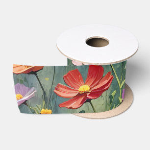 Cosmos Garden Abstract Satin Ribbon
