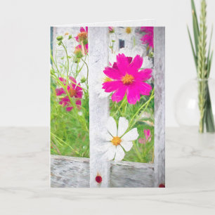 Cosmos Garden and Fence thinking of you Card