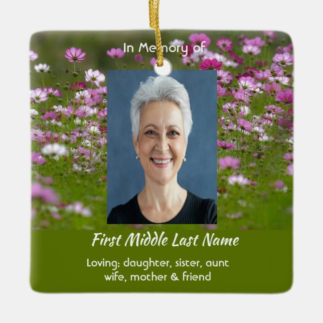 Cosmos Garden Flowers Memorial Keepsake  Ceramic Ornament (Front)