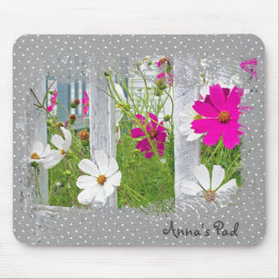 Cosmos Garden on Polka Dots Mouse Pad