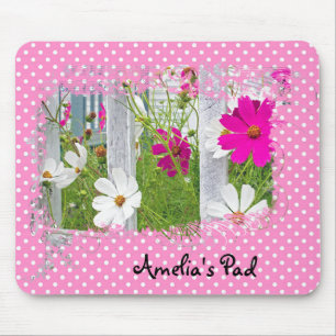 Cosmos Garden on Polka Dots Mouse Pad