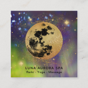 *~* Cosmos Gold Moon Aurora Glitter Stars Square Business Card
