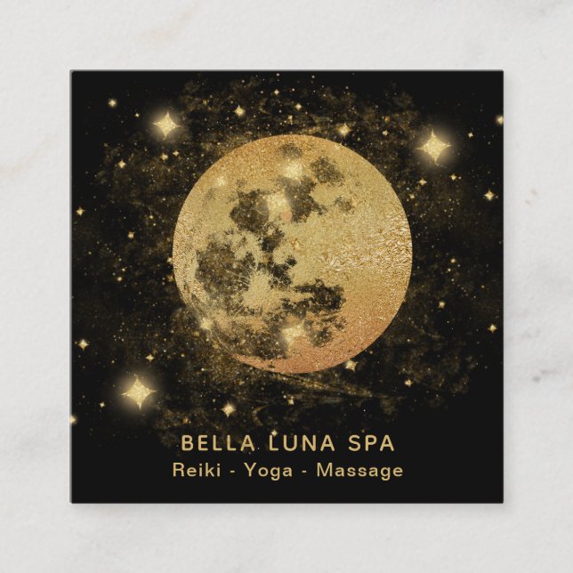 *~* Cosmos Gold Moon Glitter Stars Shaman Square Business Card (Front)