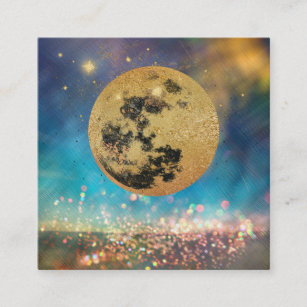 *~* Cosmos Gold Moon Shaman Glitter Stars Square Business Card