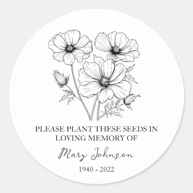 Cosmos Memorial Funeral Seed Packet Classic Round Sticker (Front)