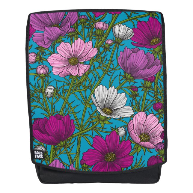 Cosmos mix on blue backpack (Front)