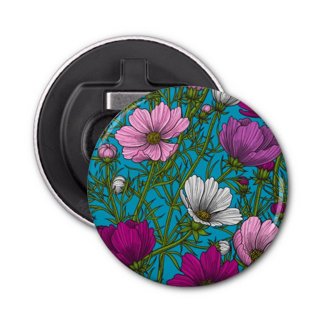 Cosmos mix on blue bottle opener (Front)