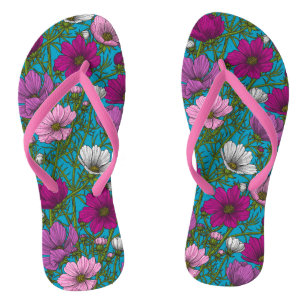 Cosmos mix on blue flip flops