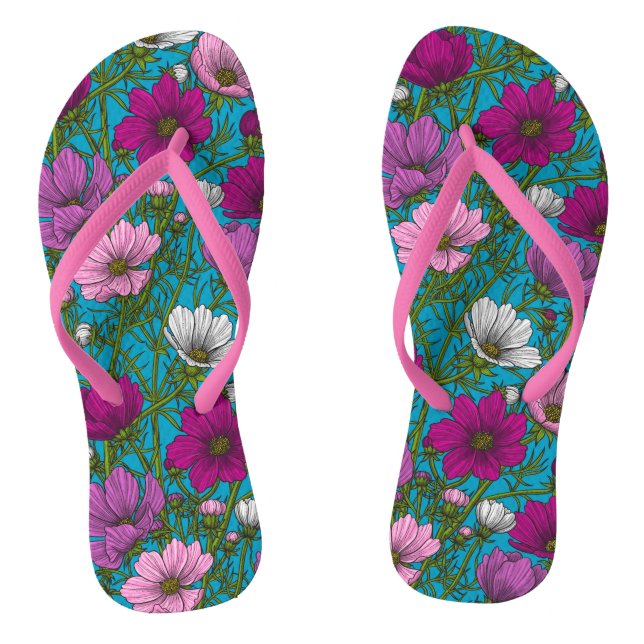 Cosmos mix on blue flip flops (Footbed)