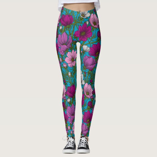 Cosmos mix on blue leggings (Front)