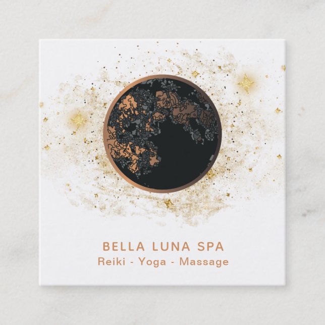 *~* Cosmos Moon Universe Glitter Stars Shaman Square Business Card (Front)