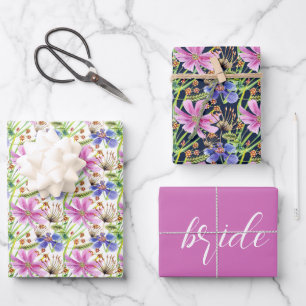 Cosmos Pink and Blue Bridal Wedding Wrapping Paper Sheet