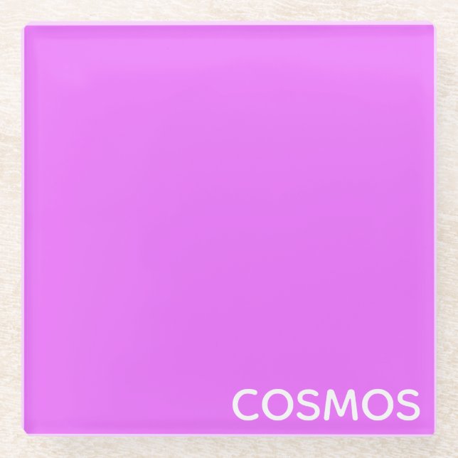 Cosmos purple colour name glass coaster (Front)