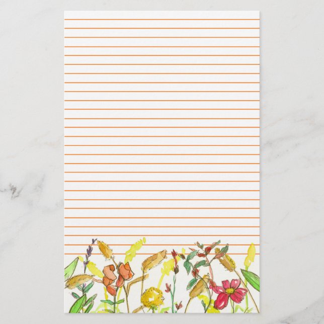 Cosmos Snapdragons Autumn Flowers Lined Stationery (Front)