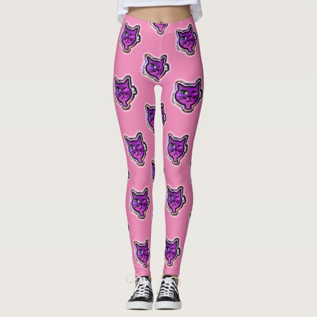 Cosmos Sparkle Winking Cat Cartoon Style Leggings (Front)