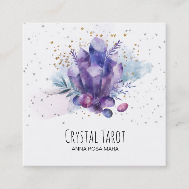 *~*  Cosmos Stars Universe Crystals Tarot Psychic Square Business Card (Front)