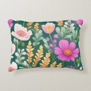 Cosmos, Tulips, and Poppies Floral Delight Decorative Cushion