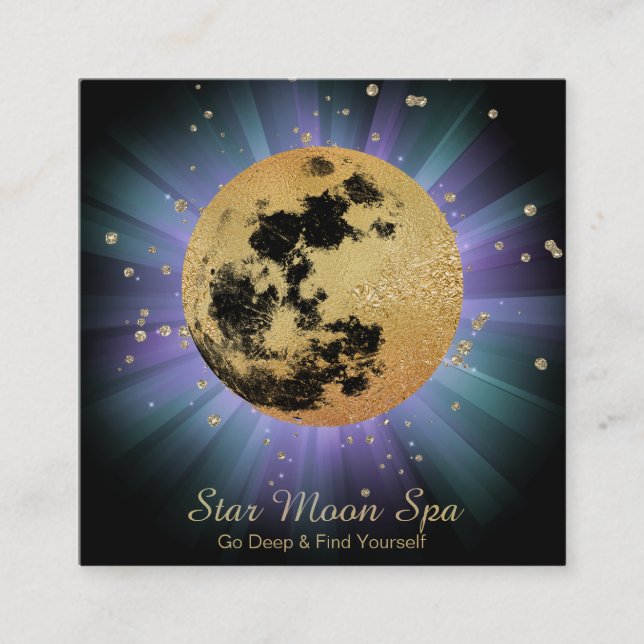 *~* Cosmos Universe Stars Luna Moon Beams Square Business Card (Front)