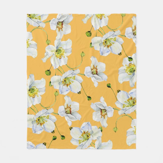 Cosmos, watercolor, seamless, floral pattern. fleece blanket (Front)