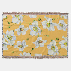 Cosmos, watercolor, seamless, floral pattern. throw blanket