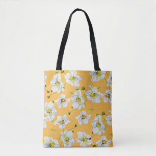 Cosmos, watercolor, seamless, floral pattern. tote bag