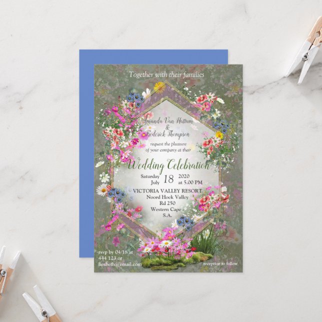 Cosmos Wilderness Wild-Flowers Invitation (Front/Back In Situ)