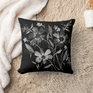 Cosmosis-Black&White Cosmos Floral Designer Pillow