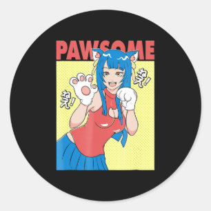 Cosplay   Anime Girl Cute Waifu Neko Cosplay Gift Classic Round Sticker