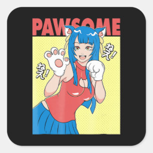 Cosplay Anime Girl Cute Waifu Neko Cosplay Gift Square Sticker