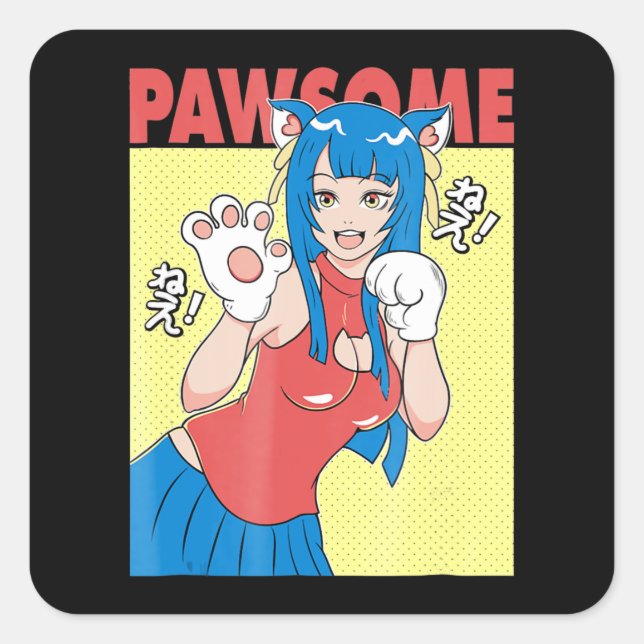 Cosplay | Anime Girl Cute Waifu Neko Cosplay Gift Square Sticker (Front)