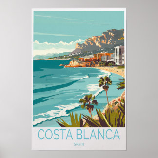 Costa Blanca Spain Travel Poster, Spain Costa Blan Poster