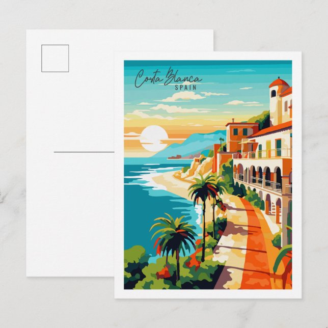 Costa Blanca Spain vintage travel illustration Postcard (Front/Back)