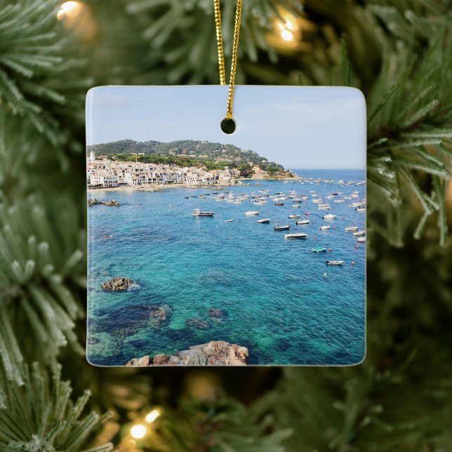 Costa Brava Spain Scenic Blue Ocean Travel Photo Ceramic Ornament (Tree)