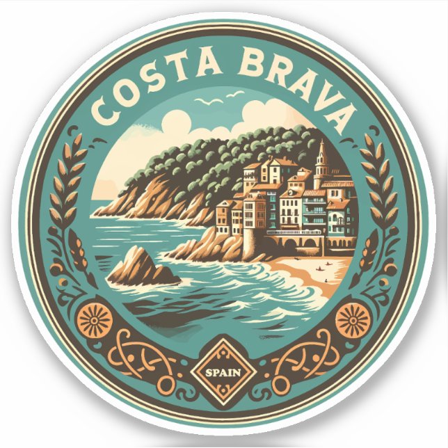Costa Brava Spain Travel Art Badge (Front)