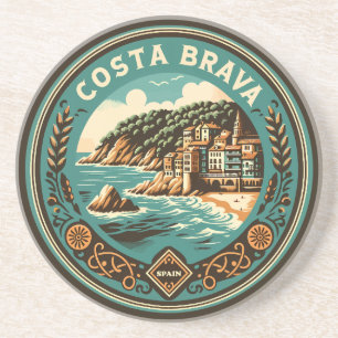 Costa Brava Spain Travel Art Badge Coaster