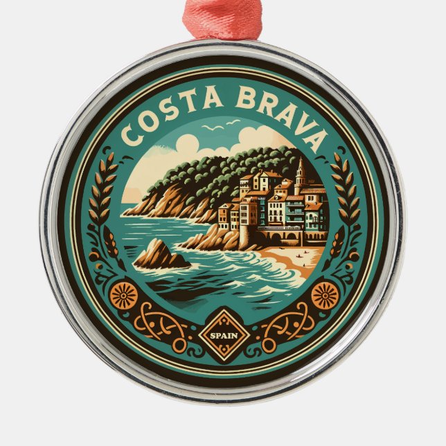 Costa Brava Spain Travel Art Badge Metal Tree Decoration (Front)