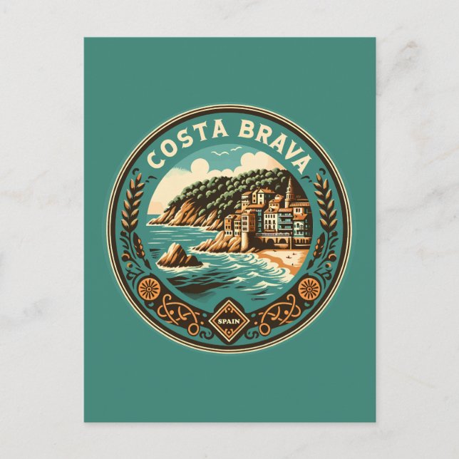Costa Brava Spain Travel Art Badge Postcard (Front)