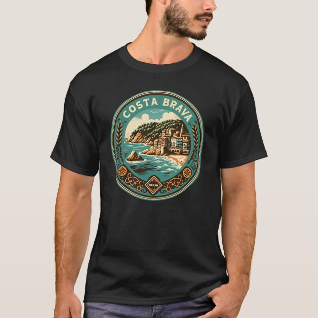 Costa Brava Spain Travel Art Badge T-Shirt (Front)