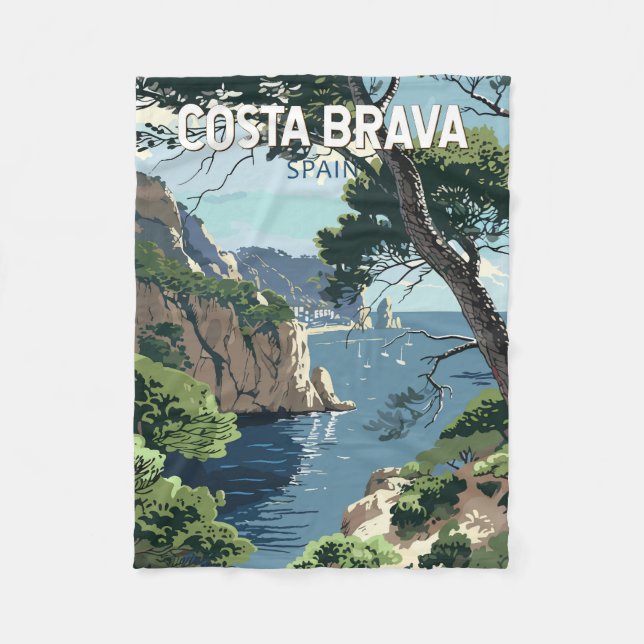 Costa Brava Spain Travel Art Vintage Fleece Blanket (Front)