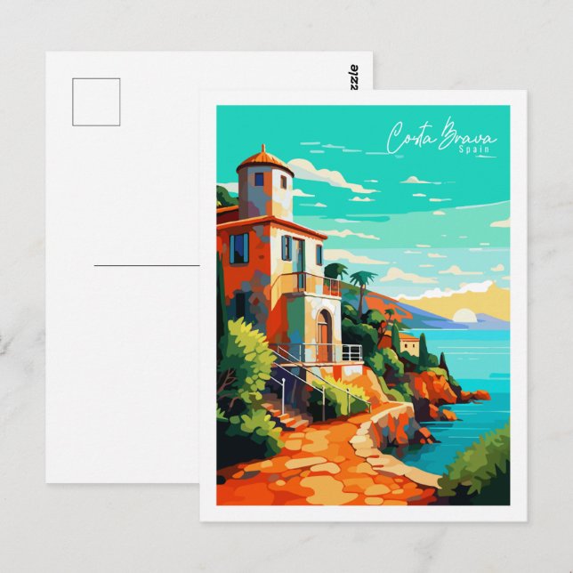 Costa Brava Spain vintage travel illustration Postcard (Front/Back)