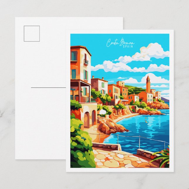 Costa Brava Spain vintage travel illustration Postcard (Front/Back)