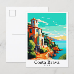 Costa Brava Spain Vintage Travel Portrait  Postcard