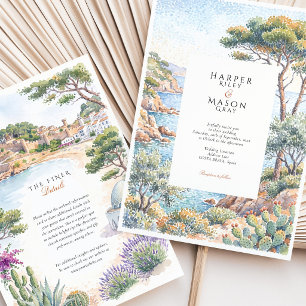 Costa Brava Spain Watercolor Destination Wedding Invitation