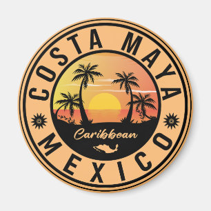 Costa Maya Mexico Retro Sunset Souvenirs Palm Tree Magnet