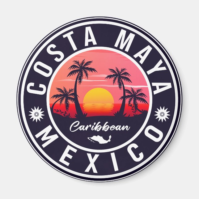 Costa Maya Mexico Retro Sunset Souvenirs Palm Tree Magnet (Front)