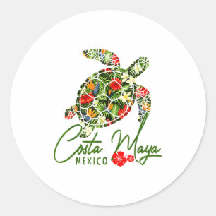 Costa Maya Mexico Sea Turtle Trocal Hibiscus Vacat Classic Round Sticker