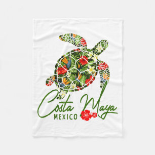 Costa Maya Mexico Sea Turtle Trocal Hibiscus Vacat Fleece Blanket