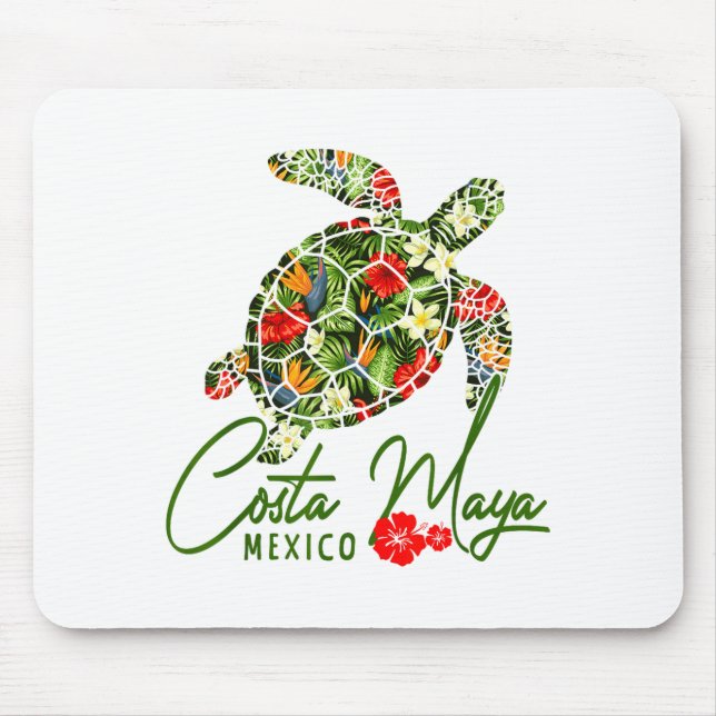 Costa Maya Mexico Sea Turtle Trocal Hibiscus Vacat Mouse Mat (Front)