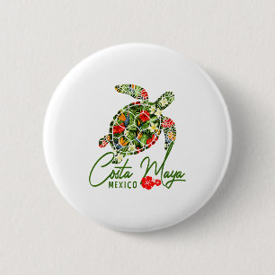 Costa Maya Mexico Sea Turtle Tropical Hibiscus Vac 6 Cm Round Badge