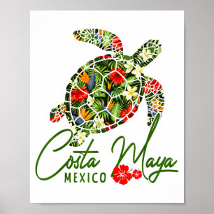 Costa Maya Mexico Sea Turtle Tropical Hibiscus Vac Poster
